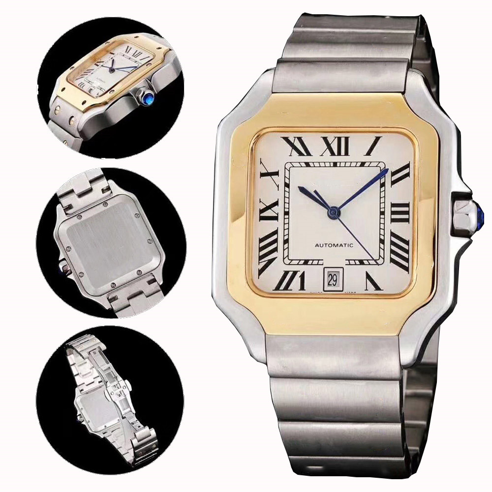 

Silver-Gold Men Top Quality Watch Solid Stainless Steel Mens Automatic Mechanical Movement Watches Glide Sport Square Wristwatches