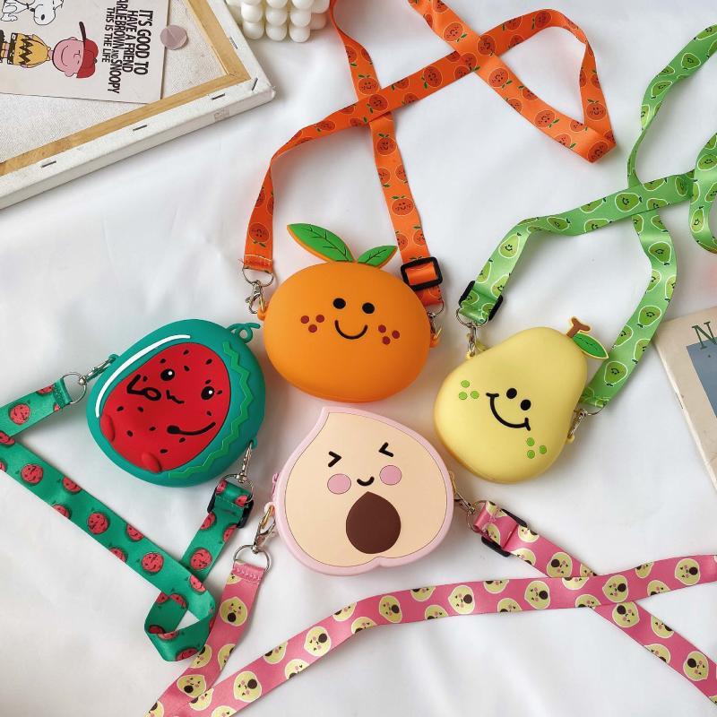 

Waist Bags Infant Baby Kids Girls One Shoulder Bag Fruit Silica Gel Waterproof Handbags Fashion Design Small, Orange