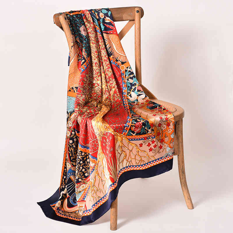 

2021 Spring for Women 135*135cm 100% Natural Silk Square Scarves Wrap Shawl Luxury Neckerchief Head Scarf Bandana