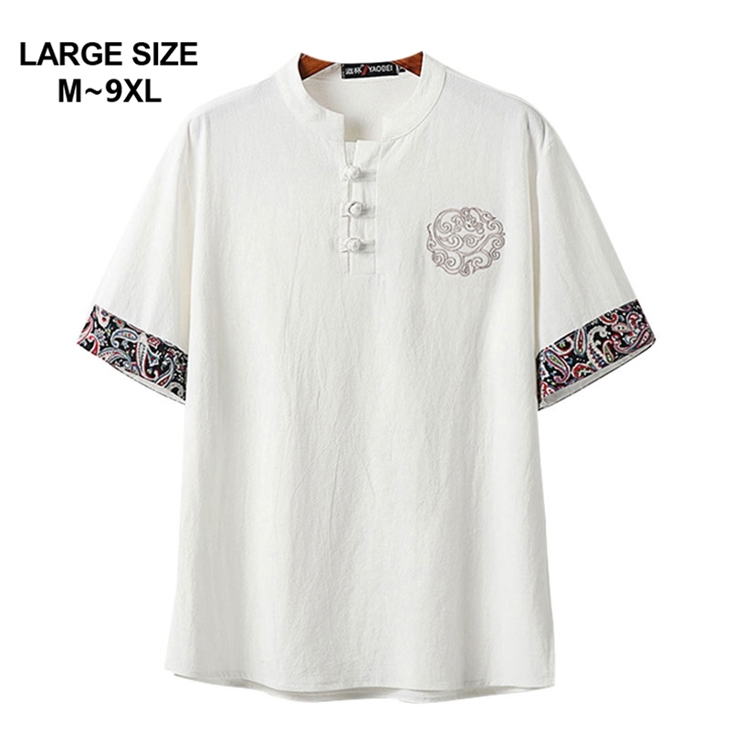 

Chinese Style Large Size -9XL Men's Summer Casual Loose V-neck White Short Sleeve T-shirt Man T-shirts Tops 5XL 6XL 7XL 8XL 9XL 210721, 6098 white