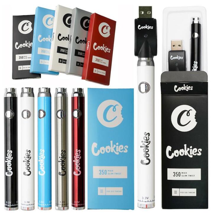 Cookies Vape Pen Battery 350 900mAh VV Preheat Slim Twist 510 Thread 3.3-4.8V Dab Thick Oil Cartridge Blister Packaging Bottom Wholesale-image-736429243