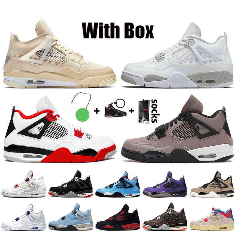 

With Box 2021 Women Mens Jumpman 4 Sail Fire Red 4s Basketball Shoes White Oreo Taupe Haze Travis Bred Guava Ice Trainers Sneakers, A11 guava ice 36-47