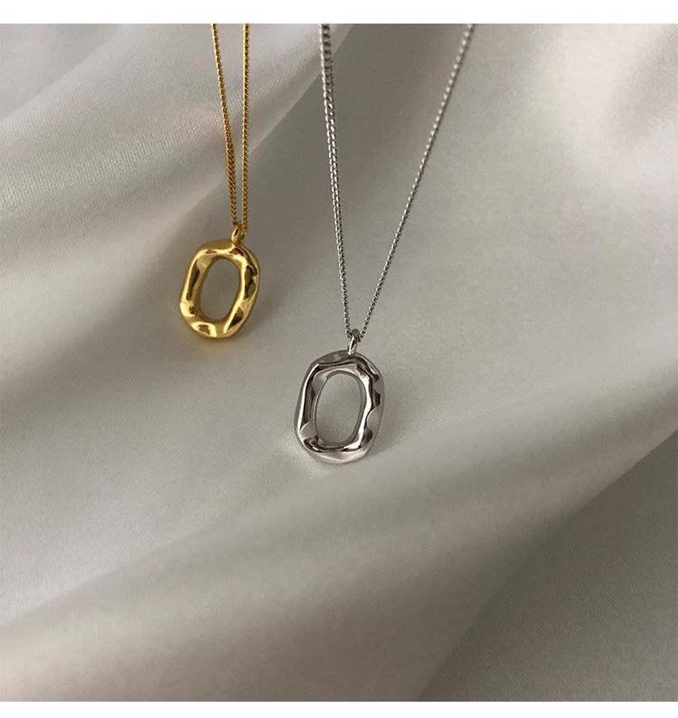 

Chains MEYRROYU 925 Silver Necklace Fashion Irregular Oval Geometry Gold Plated Pendant Clavicle Chain Ladies Couple Party Jewelry