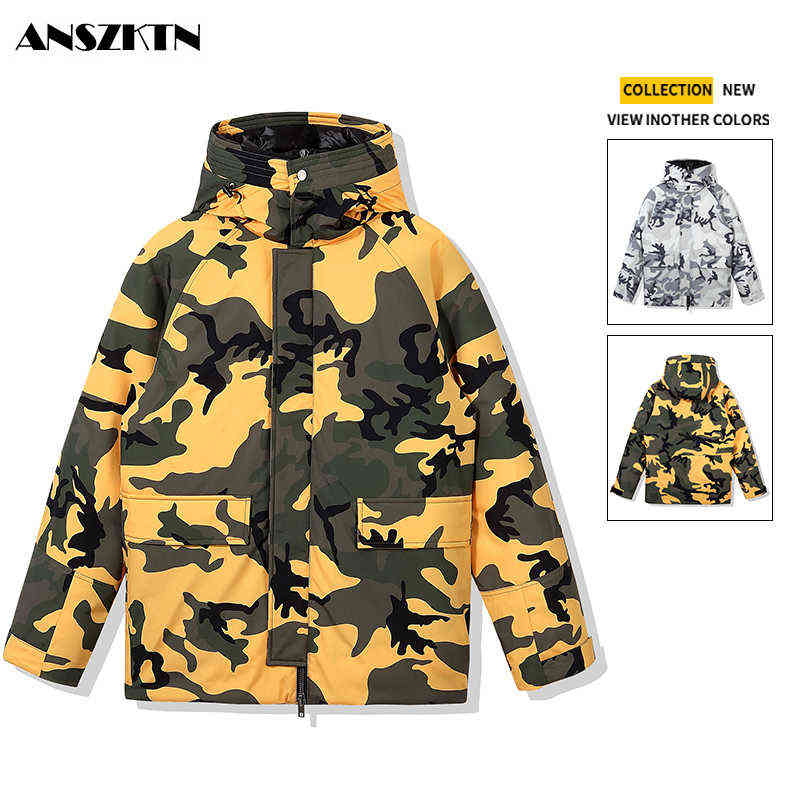 

2020 new fashion camouflage Top Quality Down Men Winter Polyester Padded outdoor men's jacket Detachable stand collar coats Y1103, Yellow