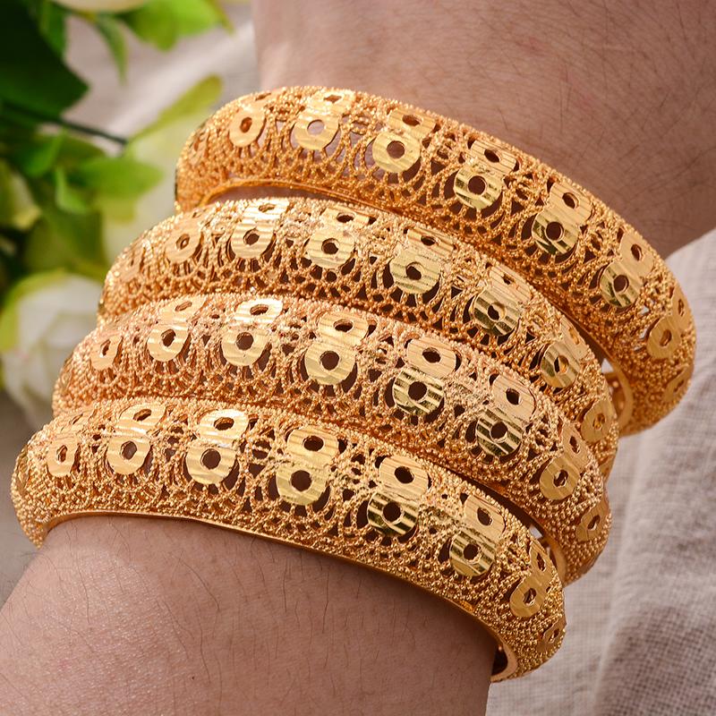 

Bangle 24K 4Pcs/lot Dubai Ethiopian Gold Color Coin Cuff Bangles For Women Wife Wedding Jewelry Bangles&Bracelet Gifts