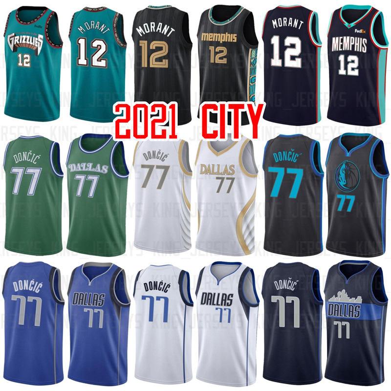 

Ja 12 Morant 77 Luka 6 Kristaps Doncic Memphis Grizzlies NBA Dallas Mavericks New City Basketball Jerseys, Black;red