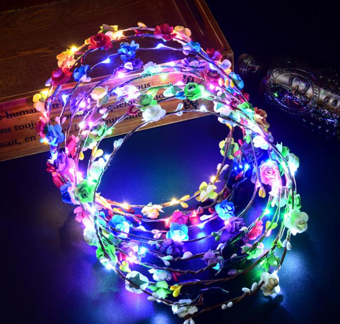 

2021 Hot selling LED Headband Lights Glow strings Flower Crown Headbands Light Up Hair Wreath Hairband Garlands Women Christmas