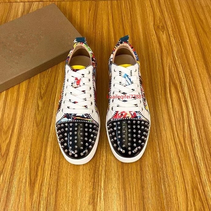 

2021 MEN's Red Bottom CL GZ Low Cut Spikes Flats Shoes For Men Women Leather Sneakers Casual High Quality Shoe's LOUBOUTIN & CHRISTIAN 35-44, Black