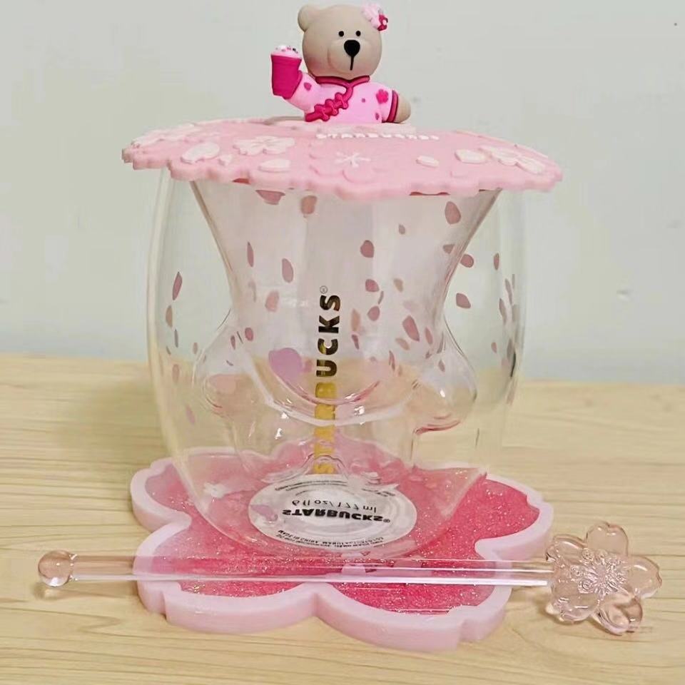 

Limited Edition Starbucks Cute Cat Foot Mugs with Coaster and Lids Coffee Mug Toys Sakura 6oz Pink Double Wall Glass Cups