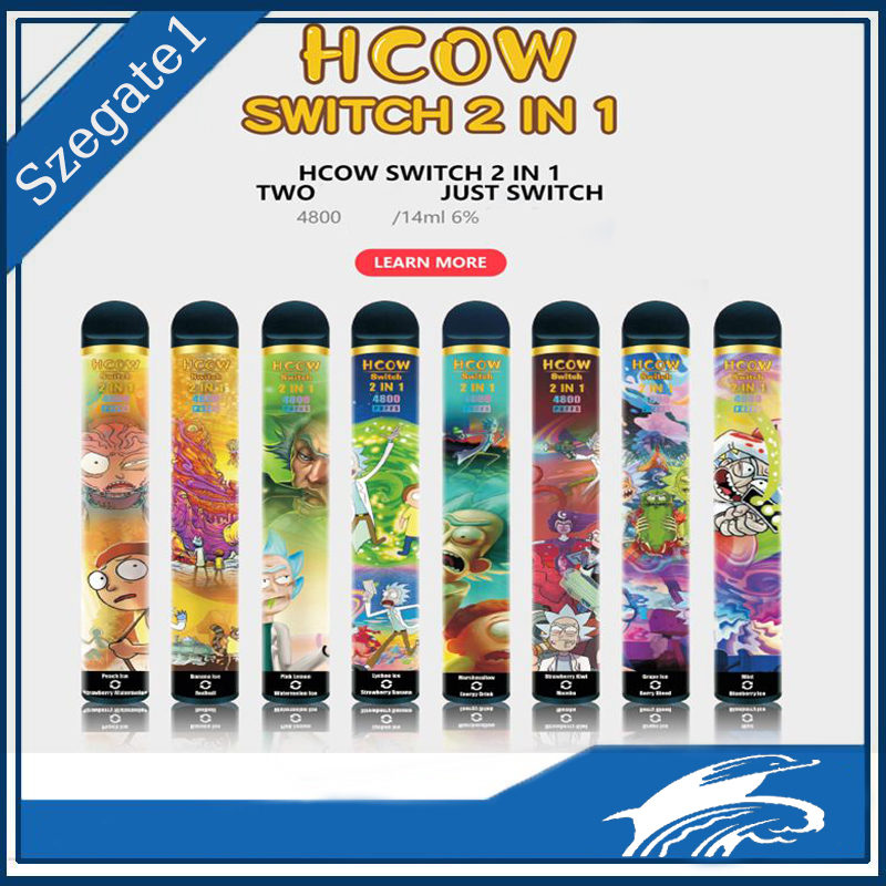 

HCOW Switch 2 IN 1 4800 PUFFS DISPOSABLE VAPE double Cigarette Pre-filled 14ml 1900mAh 8 colors Battery VCAN Shine R and M