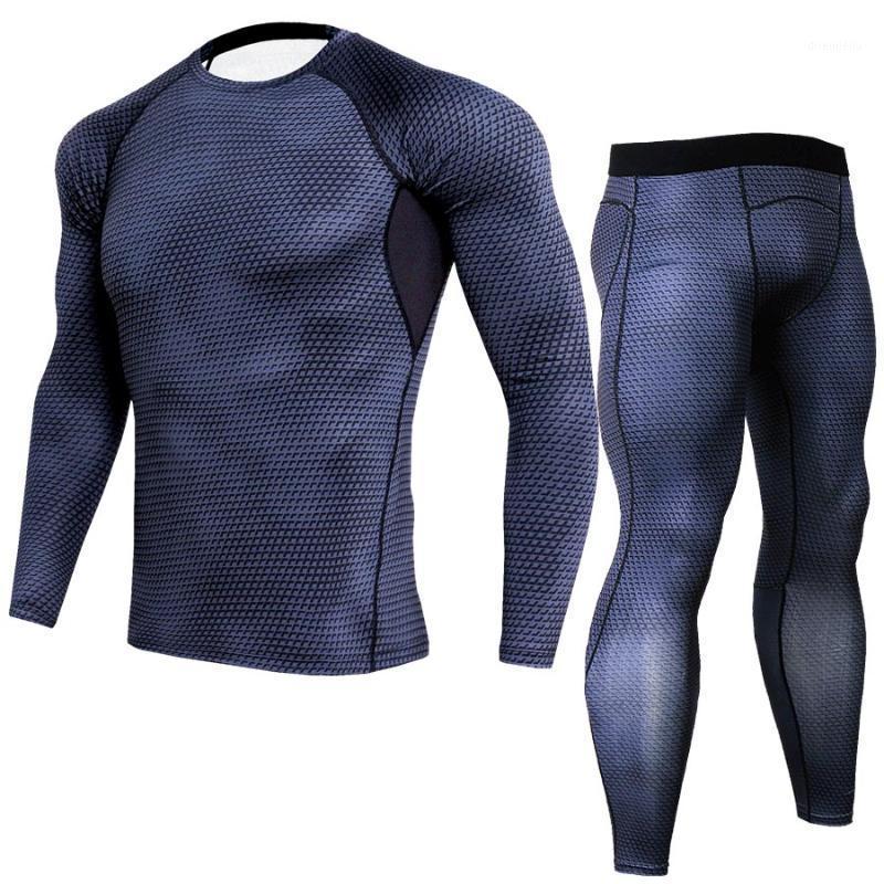 

Running Sets 2 Pcs/Set Men's Tracksuit Gym Fitness Compression Sports Suit Jogging Sport Wear Tactical Underwear Warm Sweat, Black;blue