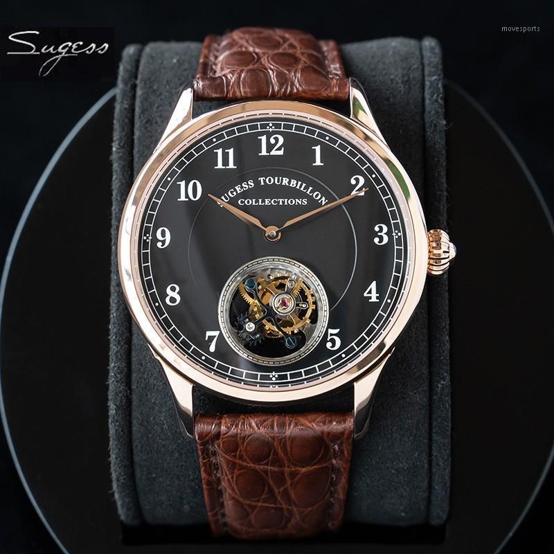 

Sugess Tourbillon Mechanical Watch Movement Seagull ST8000 Horloges Mannen Men's Wristwatches Stylish Male Drop, Beige and black