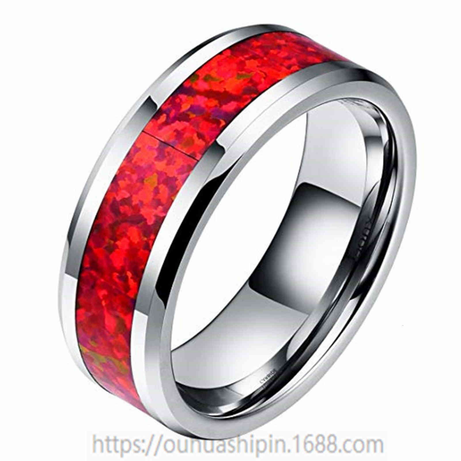 

Ring 2021 Hot Tungsten Steel Red / Blue Aobao Shining Men's Straight, Silver