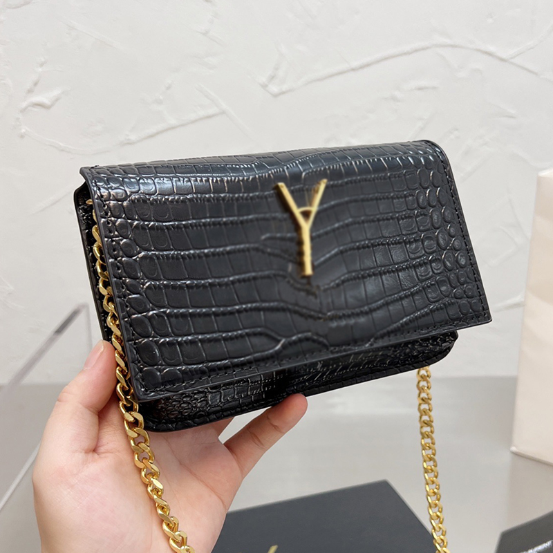 

Designer Women Messenger Shoulder Bag Luxurys Designers Bags Paris Brand Alligator Genuine Leather Mini Crossbody Handbag Lady Fashion Chain Flap Handbags 18cm, Black