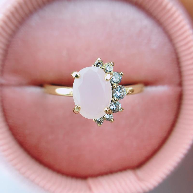 

Cluster Rings Wedding For Women Unique Cute Oval Multicolor Candy Stone CZ Light Gold Color Proposal Gift Fashion Jewelry R860, Golden;silver