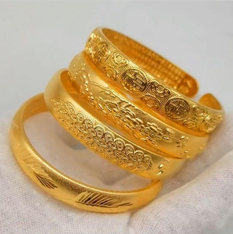 

Bangle HI 4pcs/lot 24K Gold Bracelet Fashion Peacock Cuff Feather For Women Bride Wedding Flower Jewelry