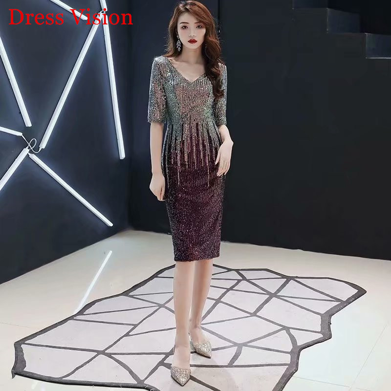 

Robe De Soiree Sequin V-Neck Evening Dresses Half Sleeve Women Party Gowns, White
