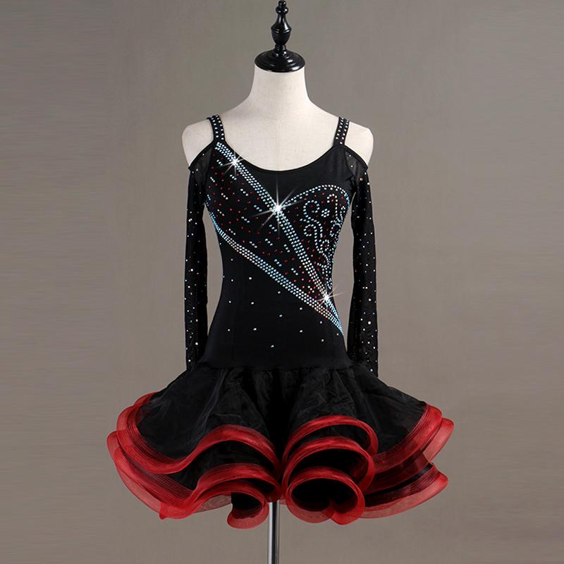 

Stage Wear 2021 Latin Dance Dress Luxury Diamond Long Sleeves Fishbone Dresses Women Girls Ballroom Performance, Black