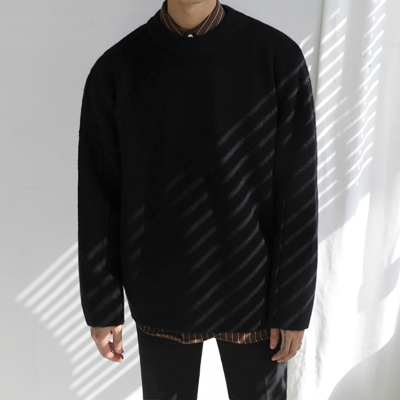 

men's sweaters male sweater released in autumn and winter, vintage korean jacket, round collar 0h05, White;black