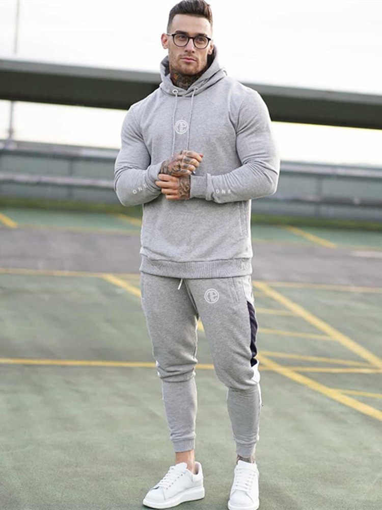 

Men's Tracksuits ensembles print with hoodie pullover+ sh sport pants casual sweaters train fitness sports clothes, Black.