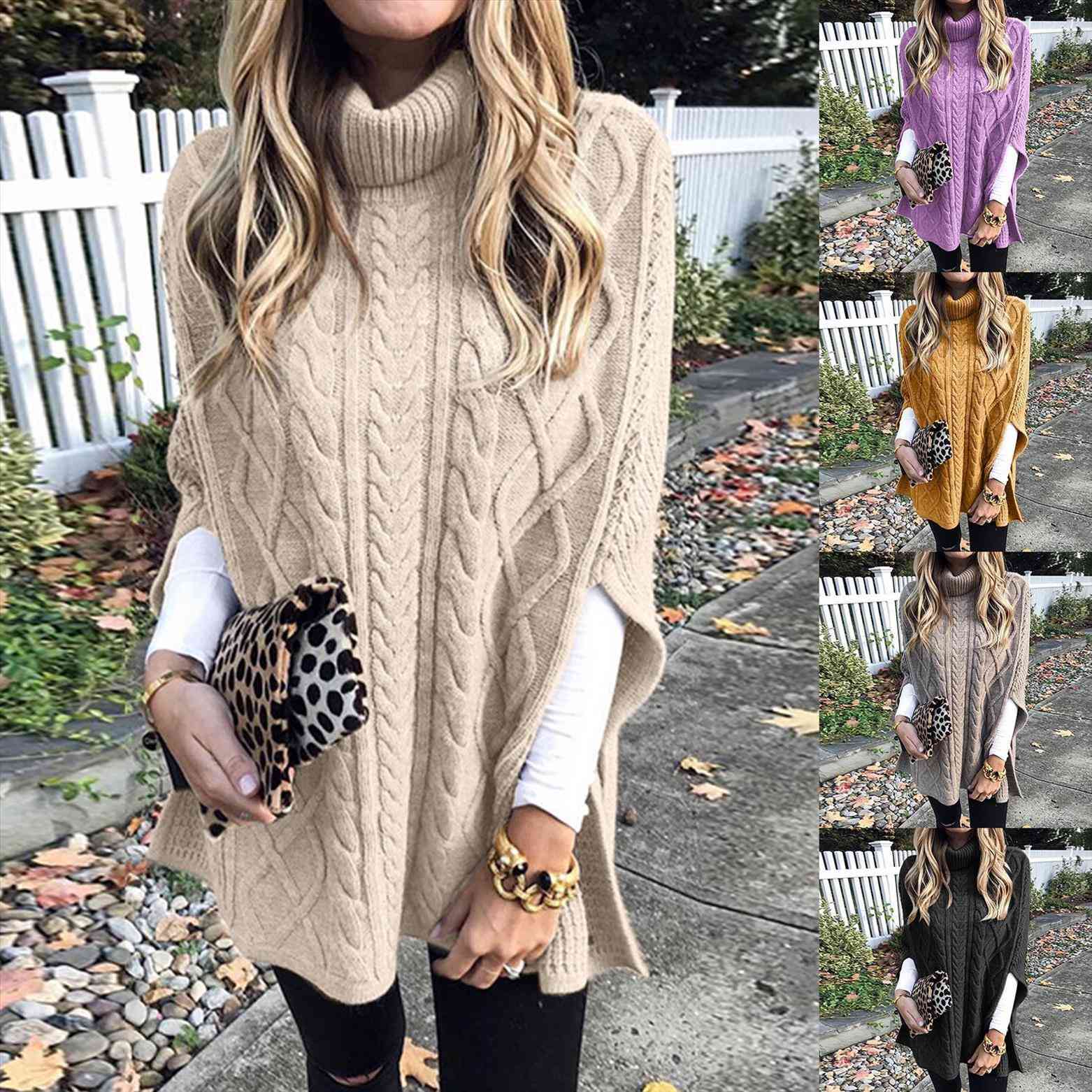 

autumn winter women knitted womens sweaters turtleneck pullovers solid color turtle neck twist braid shawl sweater pullover loose 3x, White;black