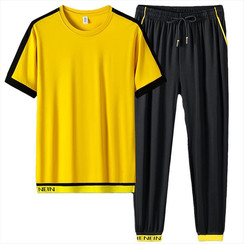 

big size summer sets mens tracksuits 2 piece t shirts track pants sportswear tracksuit men short sleeved casual jogger sweat, Gray