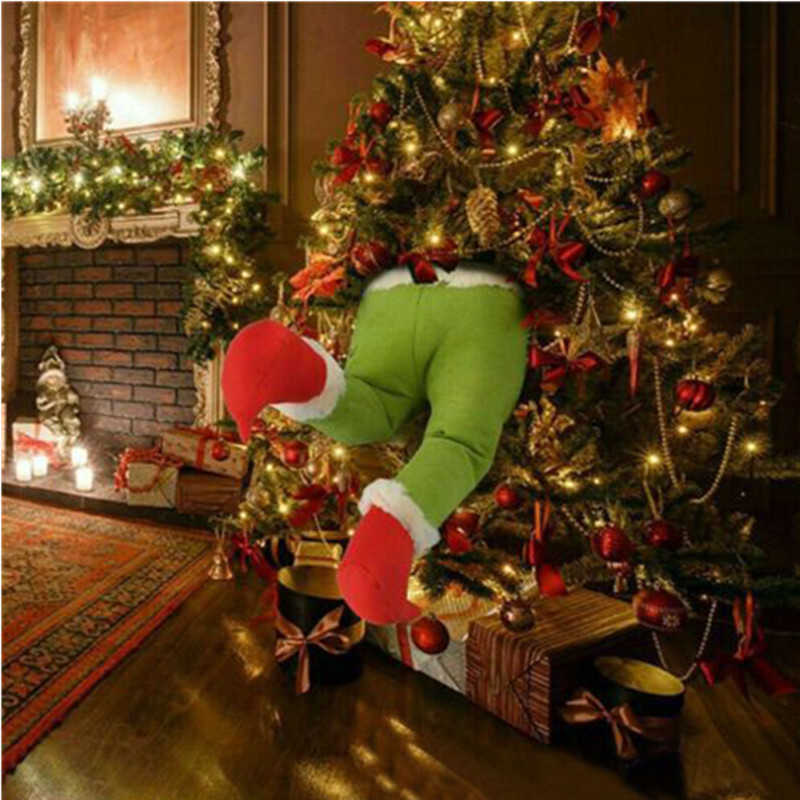 

New Year The Thief Christmas Tree Decorations Grinch Stole Christmas Stuffed Elf Legs Funny Gift for Kid Christmas Ornaments P0828