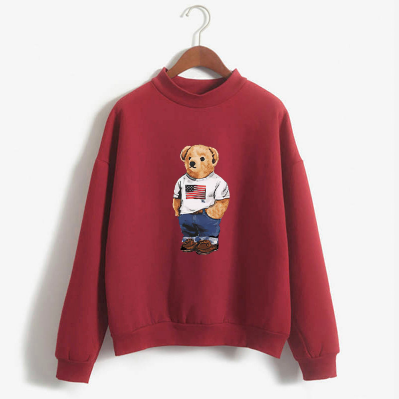 

Wholesale 2021 European and American popular mid-neck bear print T-shirt casual plus size loose top S-XXL, Dark gray