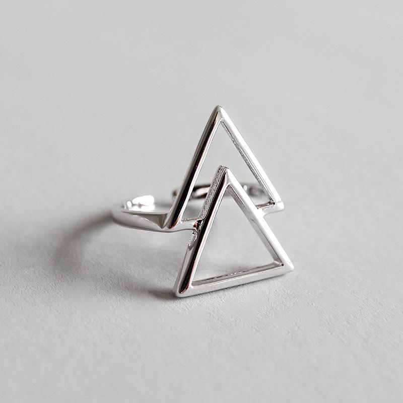 

Cluster Rings HFYK 2021 Triangle Simple Hollow For Women 925 Sterling Silver Ring Jewelry Anillos Plata Para Mujer Anel, Golden;silver