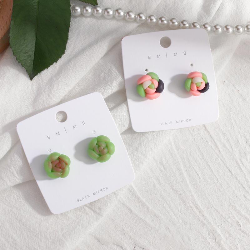

Stud AENSOA Handmade Polymer Clay Earrings For Women Cute Colorful Plants Succulent Small Simulated Flowers Jewelry