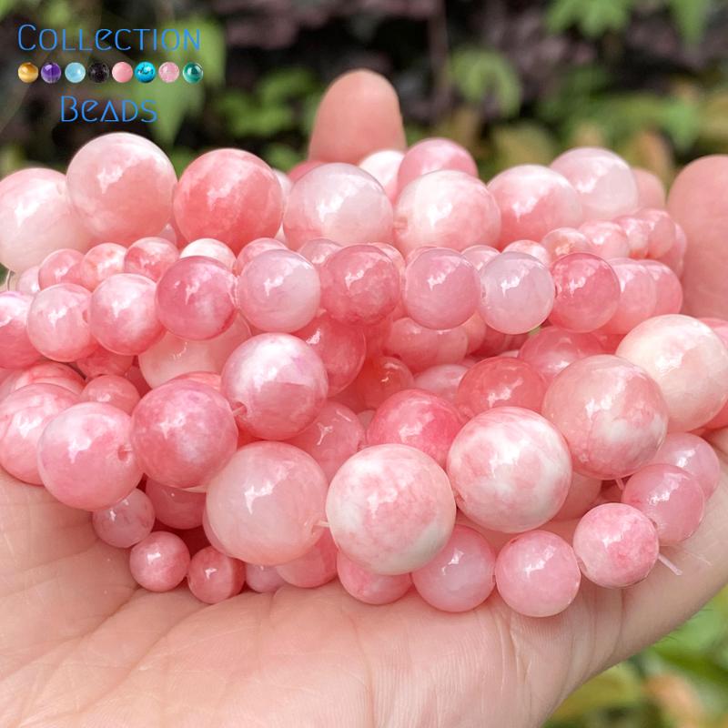 

Other 6/8/10/12mm Natural Stone Pink White Persian Jades Round Spacer Loose Beads For Jewelry Making DIY Bracelets Accessories 15''