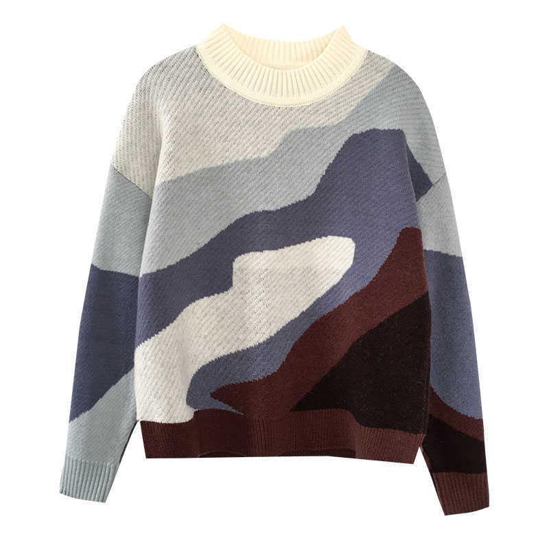 

Women Vintage Sweater Autumn Winter Long Sleeve Printed Pullover Tops Woman Streetwear Korean Knitted Sweaters 210602
