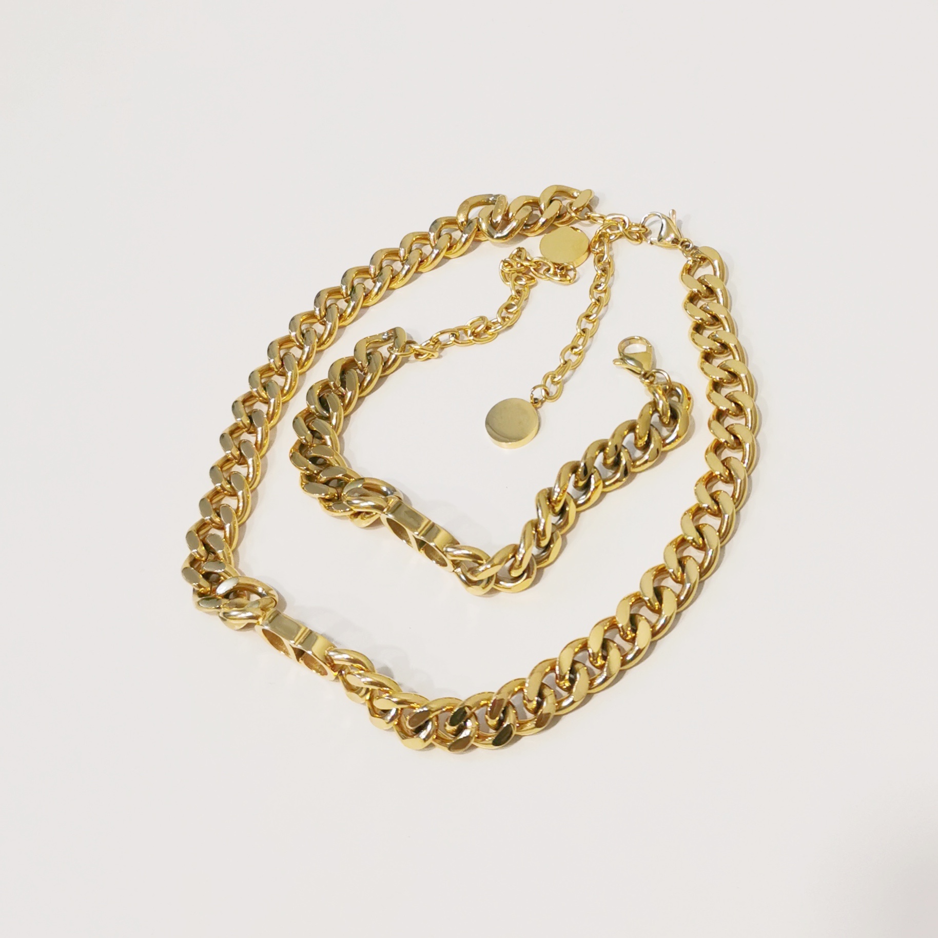 new luxury designer jewelry women necklaces Gold Thick Chain necklace with D pendant stainless steel bracelet necklace set fashion chain-image-672746616