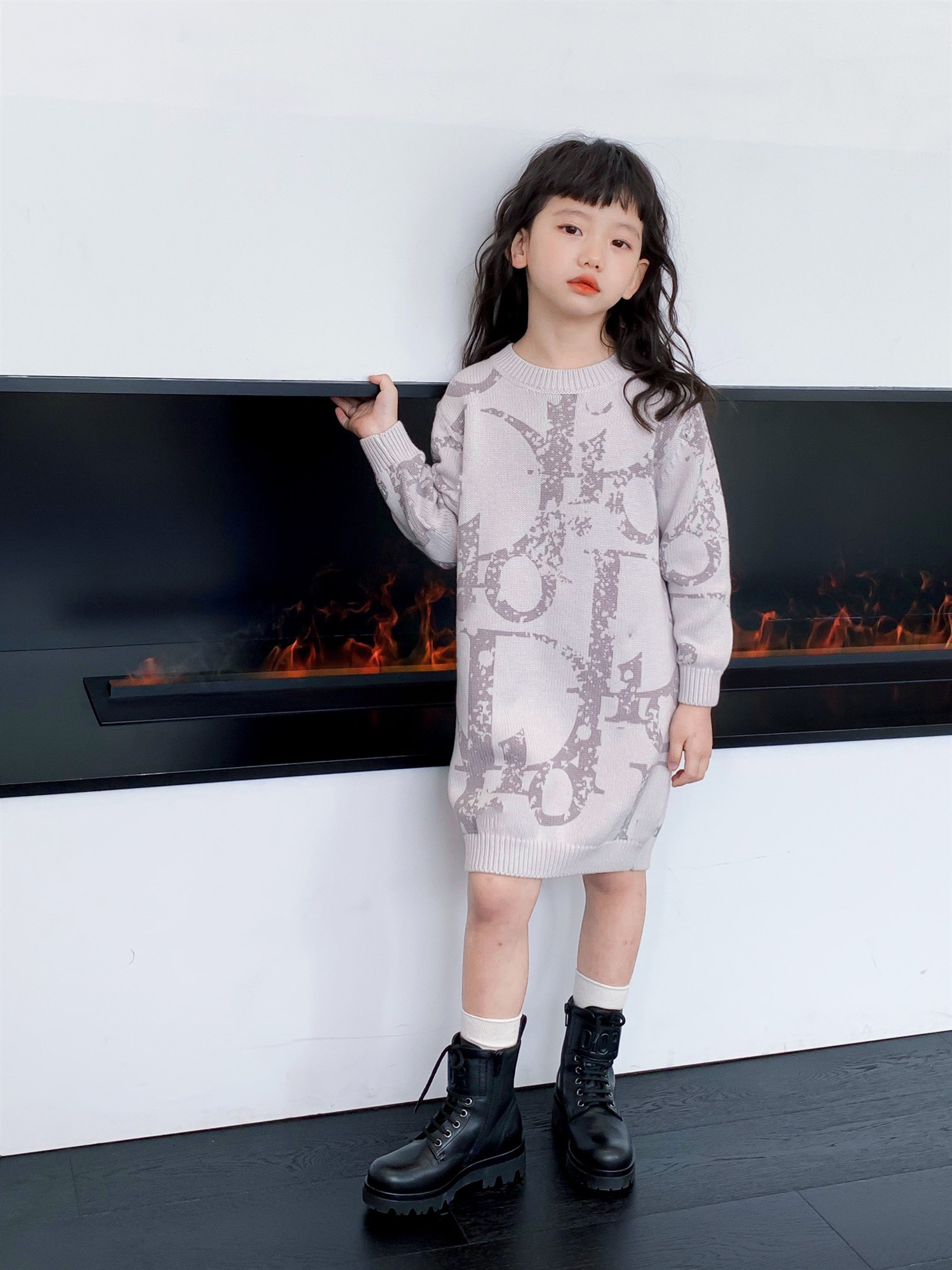 

Winter Kids Girls Sweater Dress Baby Girl Printed Cotton Knitted Sweaters children pullover Warm Long Dresses, As show