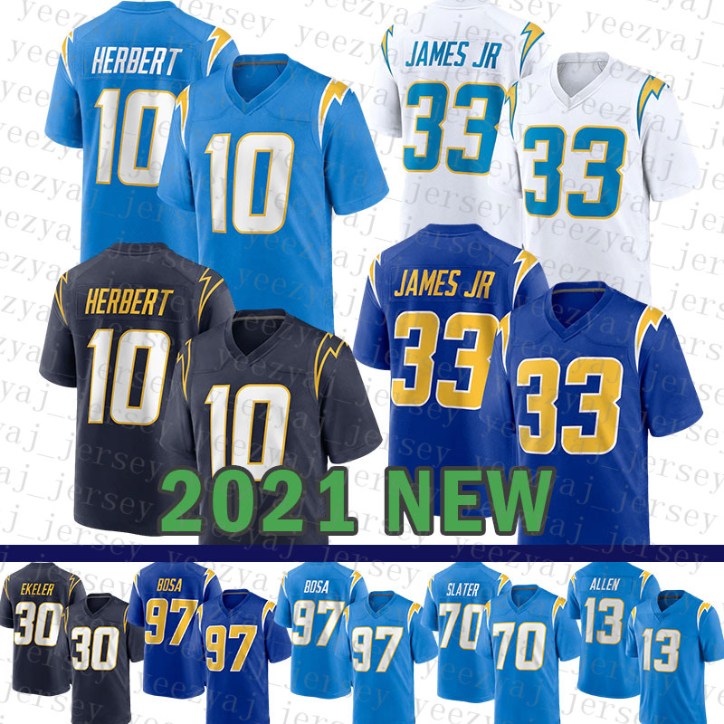 

2021 New Los Mens Angeles American Football Jersey Chargers 10 Justin Herbert 33 Derwin James 97 Joey Bosa 30 Austin Ekeler 70 Rashawn Slater 55 Junior Seau 13 Allen, Black