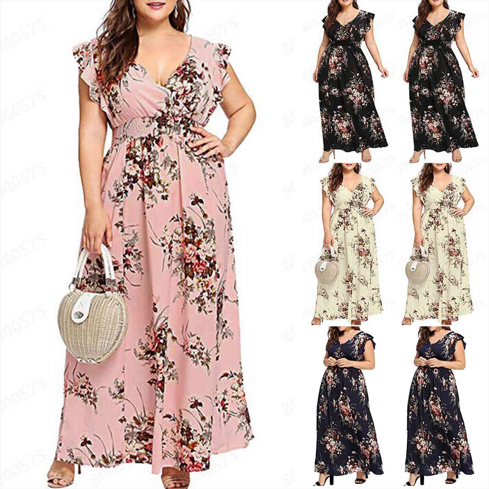 

plus size summer women dresses v neck printing sleeveless casual ladies draw back large high waist vestido, Black;gray