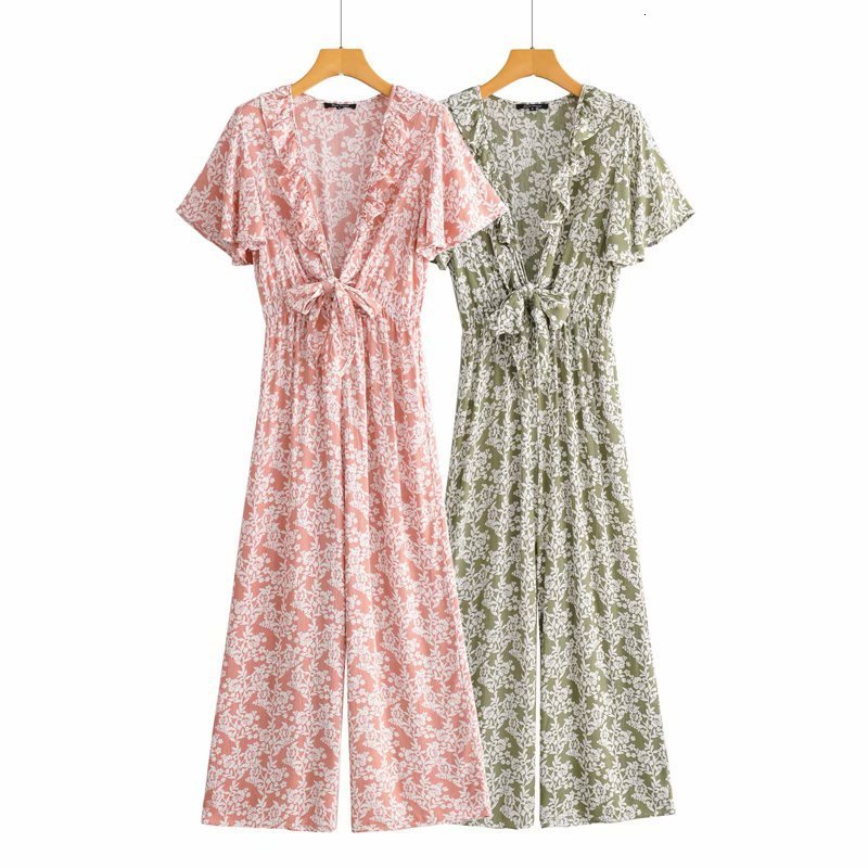 Women&#039;s Jumpsuits & Rompers Women Boho Sexy V-Neck Front Ruffles Spring Summer Chic Bohemian Floral Print Cotton Playsuits Holiday Style Bea-image-689792201