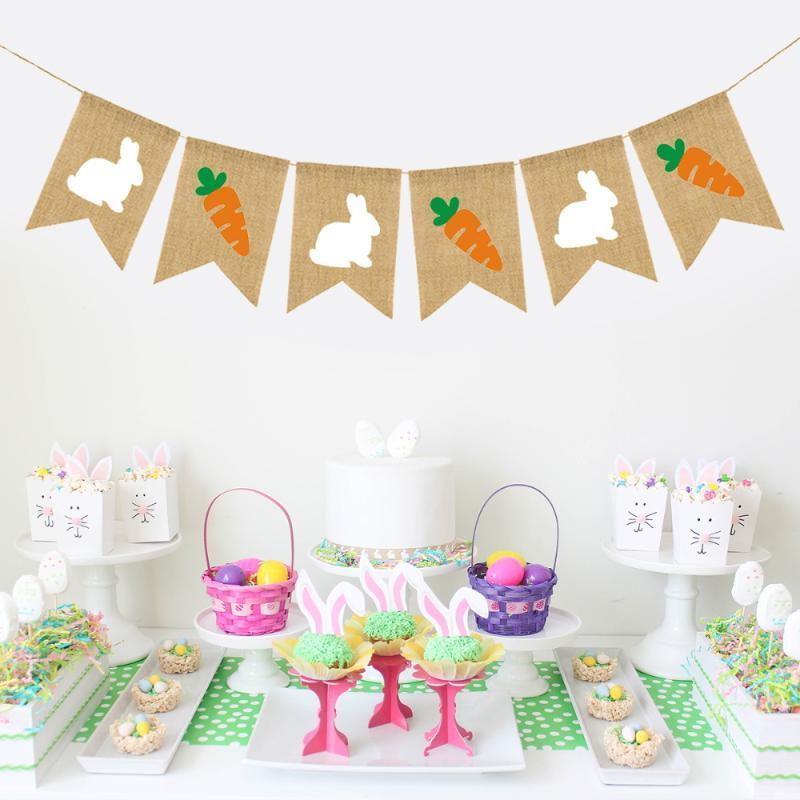 

Party Decoration Easter Banner Imitation Linen Swallowtail Flag Radish Printing Streamer Letter Festival