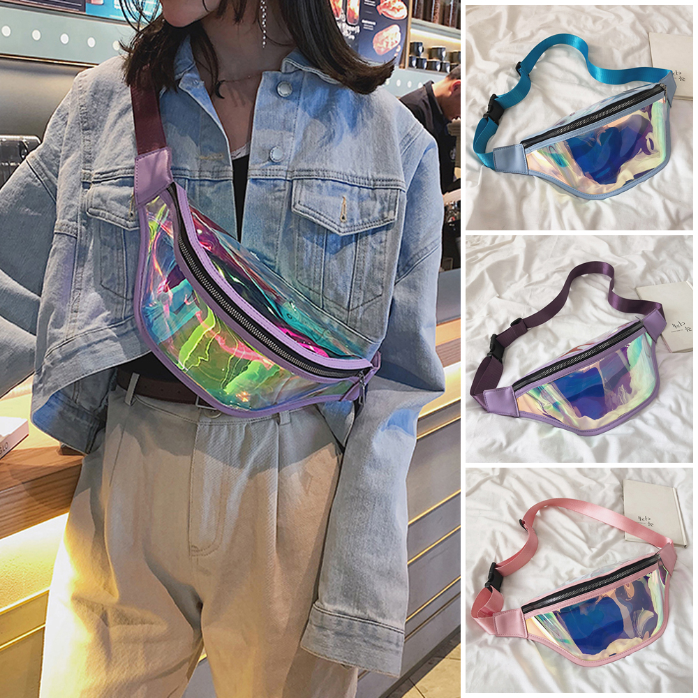 

Fashion Belt Bum Bag Waterproof Transparent Clear Punk Holographic Fanny Pack Laser Waist Pack for Women, As show