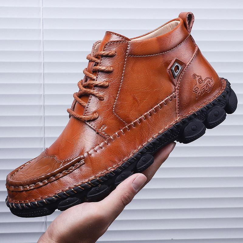 

dress shoes autumn and winter ankle boots large size leather men's cowhide short british trendy z06o, Black