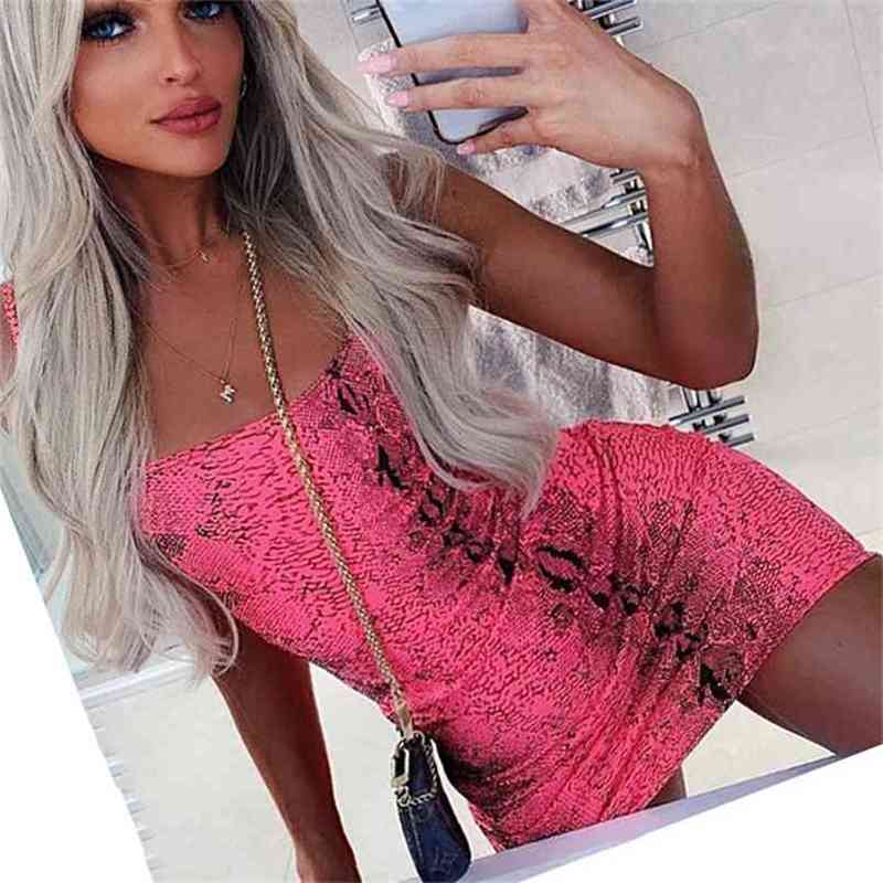 

Elegant Women Bodycon Slim Pencil Dresses Snake Skin Print Dress Summer Female Sexy Sleeveless Strappy Party Mini 210517, Pink