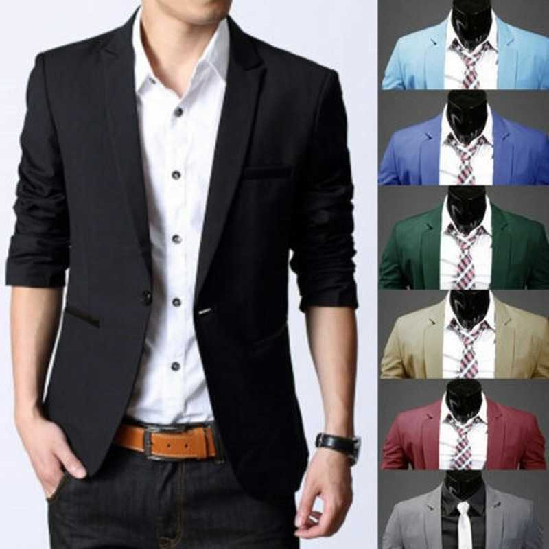 

Men Formal Suit Blazer Coat Business Office Work One Button Slim Plain Jacket X0621, Royal blue