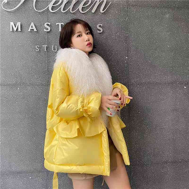 

2021 winter new fashion beach wool down women's short loose thin thickened jacket, Black