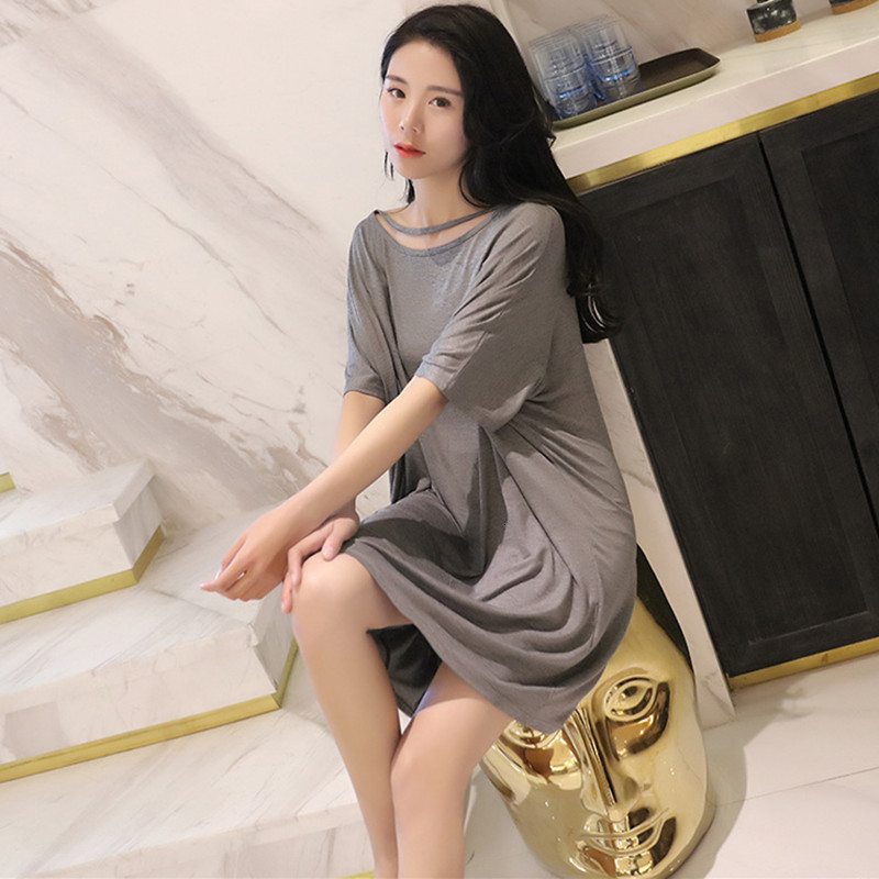 Women&#039;s Sleepwear Elegant Women Night Short Sleeve Summer Nightgowns Loose Fat MM Homewear Modal Comfortable Ladie&#039;s Nightshirt 82-image-699294074
