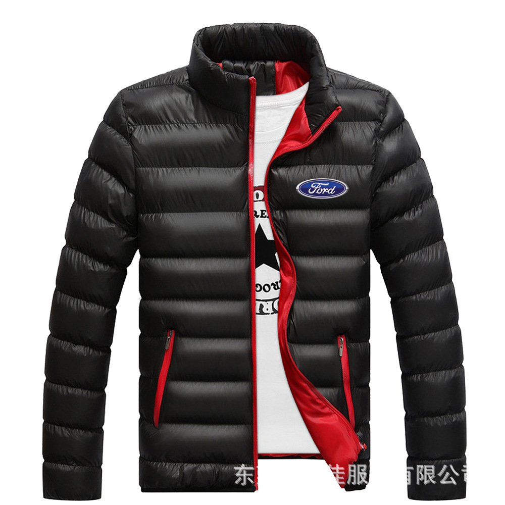 

FORD Fashion Casual Zipper Hoodies Men's Cotton Clothing Winter Warm Jackets Harajuku Male Stand Collar Tops Coats, Dark blue