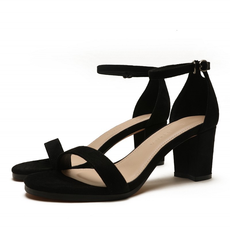 

Sandals Elegant Quality Genuine Suede Leather Women Large Size Office Lady Black High Heels Shoes Woman E0101 J4EX, 6.5cm heel height