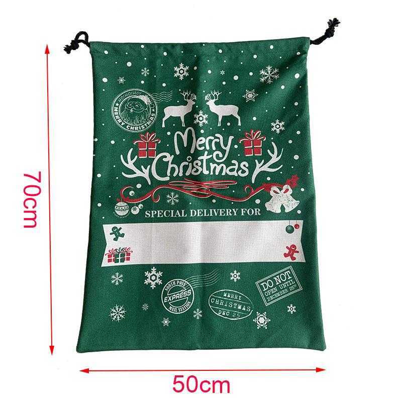 Latest Canvas Sublimation Santa Sack Cartoon Elk Snowflake Christmas Decoration Apple Candy Gift Bags with Drawstring