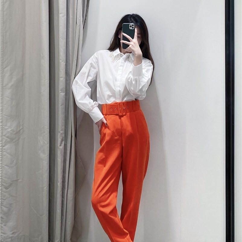 

European and American style pleated multicolor harem pants casual solid color feet women with free belt 210603, Light purple