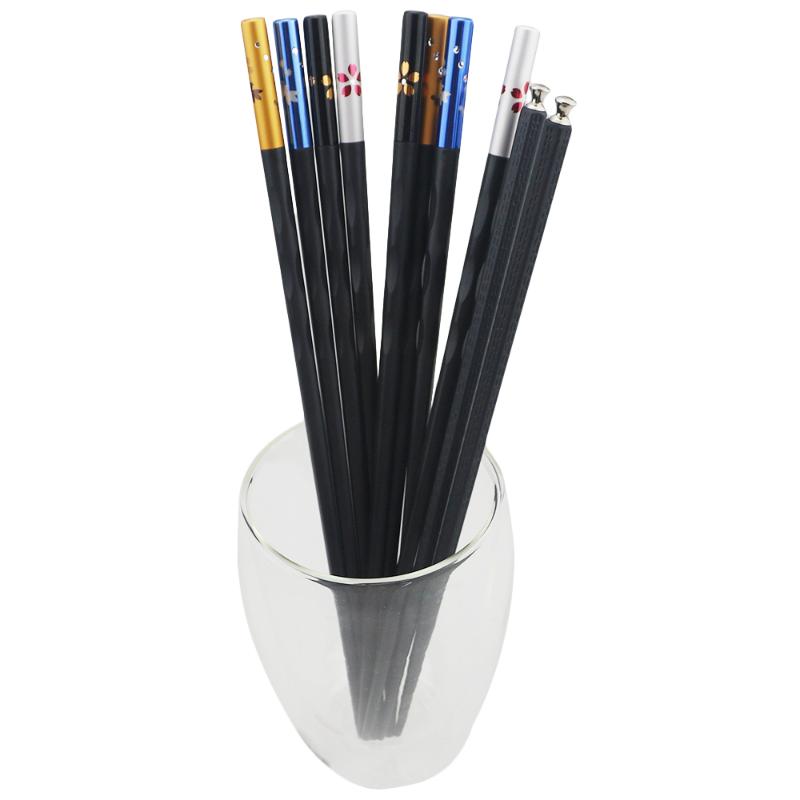 

1Pair Non-slip Head Chopsticks Anti-scalding Tableware Black Reusable Alloy Sticks Chinese