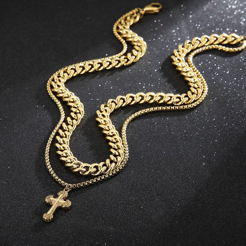 

Pendant Necklaces Jesus Christian Cross Necklace Double Layer Chain Fashion Men Jewelry Multi-Color, Silver